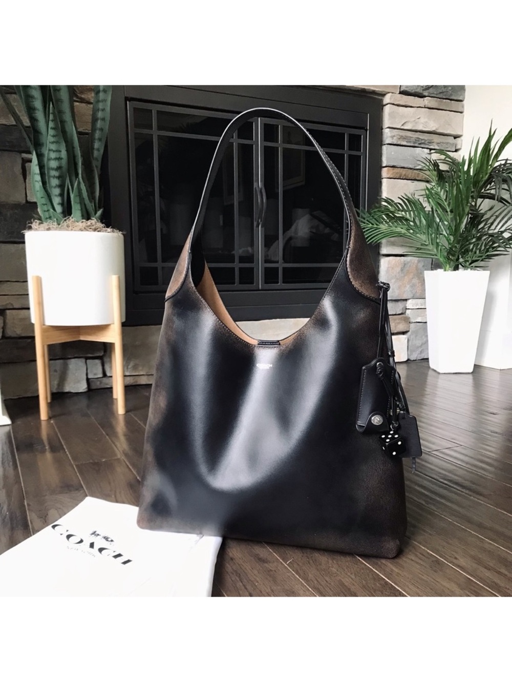 Coach Black Brown Leather Shoulder Hobo Bag